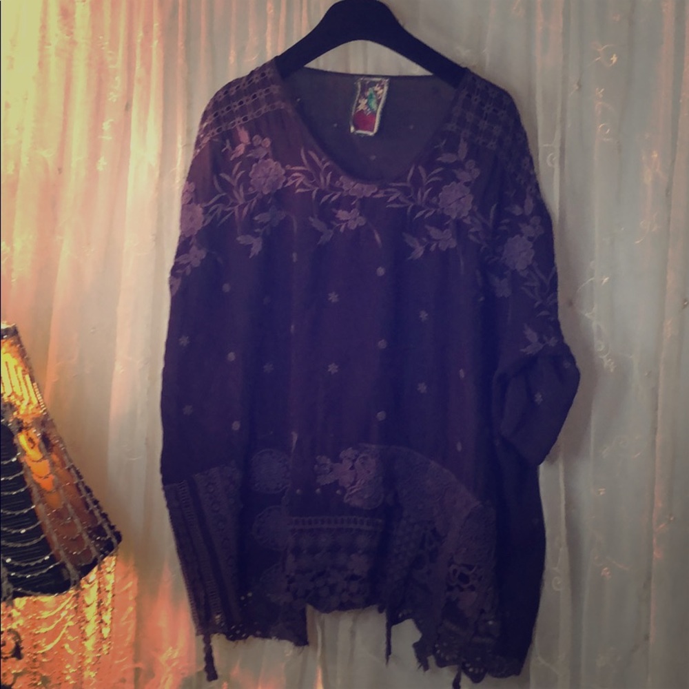 Pretty Purple Boho Laced Trimmed Johnny Was Top